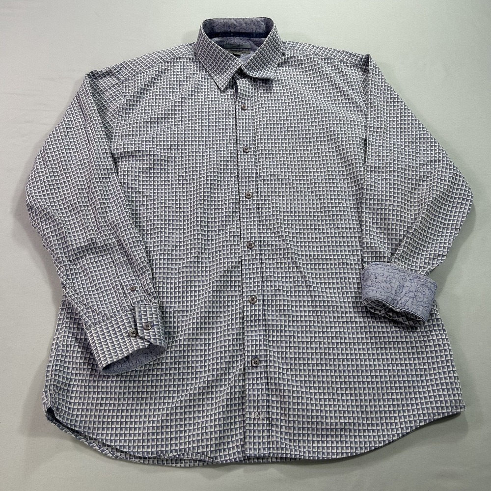 Johnston & Murphy Shirt Mens Large Geometric Tailored Fit Flip Cuff Dress Shir‎